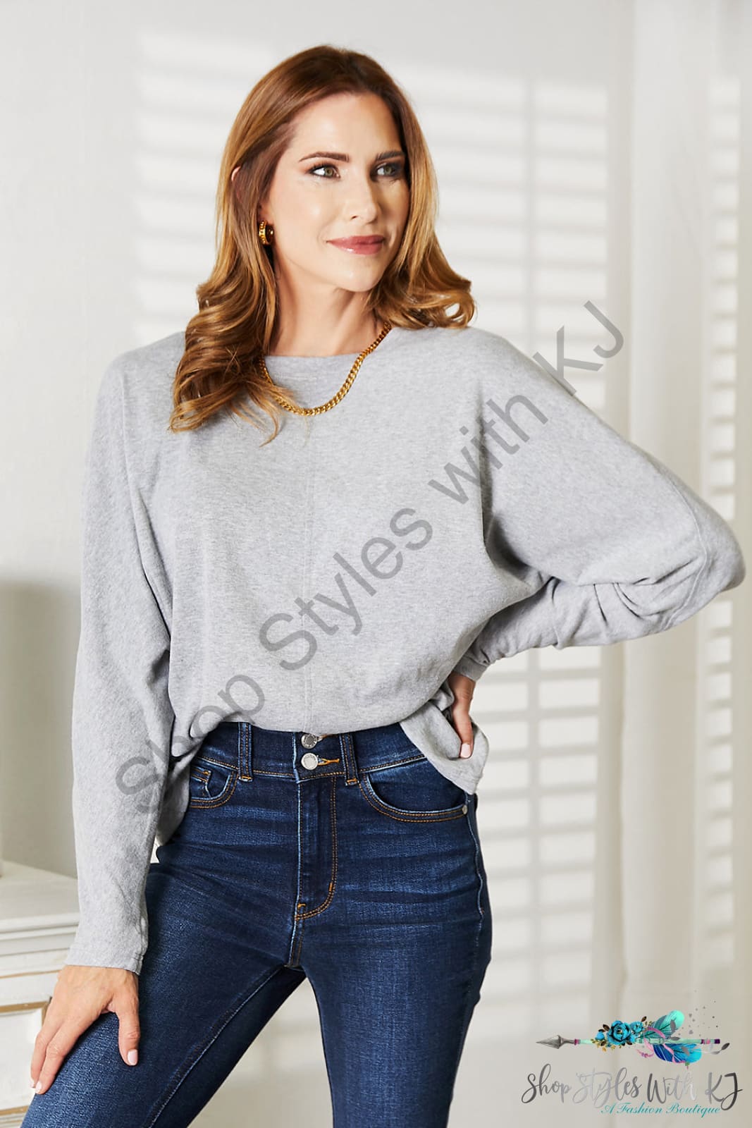 Double Take Seam Detail Round Neck Long Sleeve Top