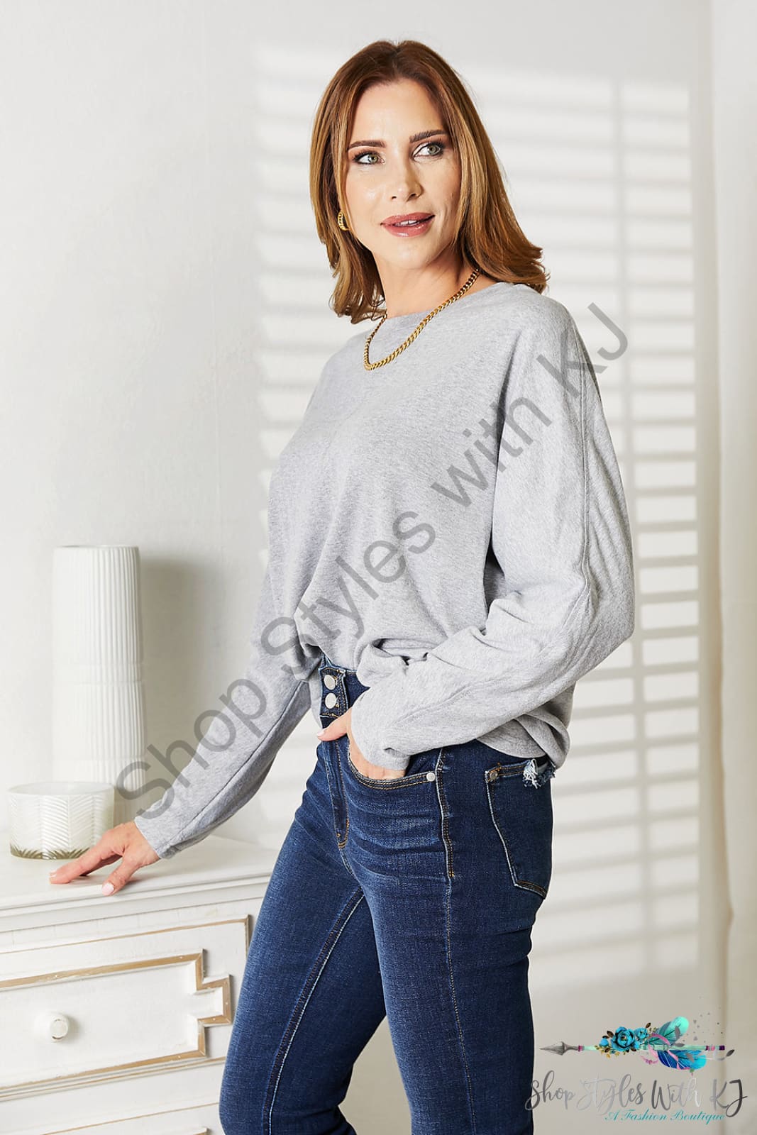 Double Take Seam Detail Round Neck Long Sleeve Top