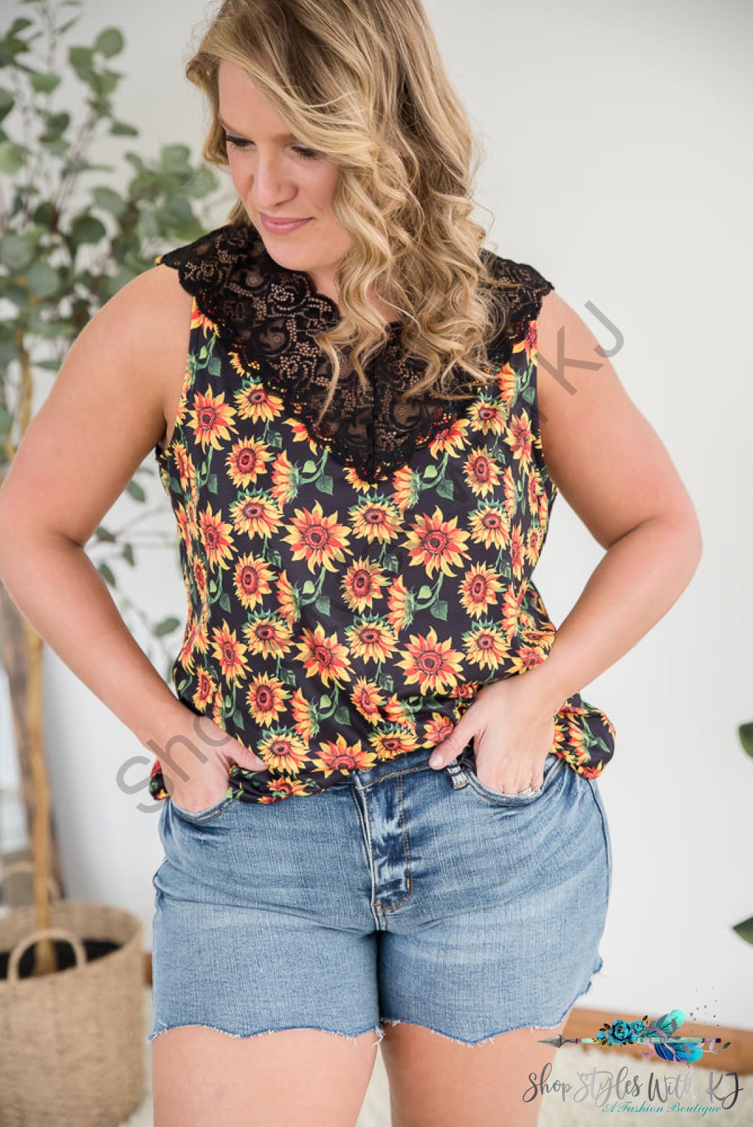 Seeking Sunflowers Lace Tank Yfw