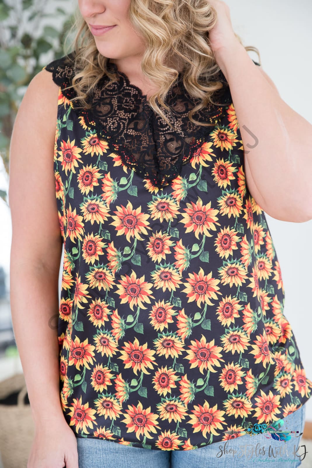 Seeking Sunflowers Lace Tank Yfw