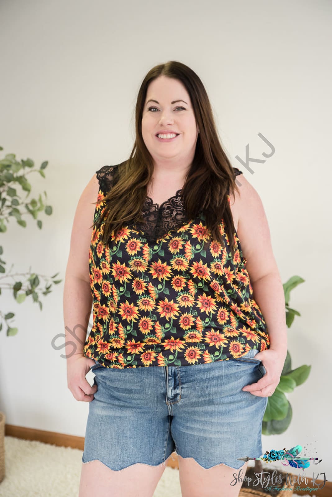 Seeking Sunflowers Lace Tank Yfw