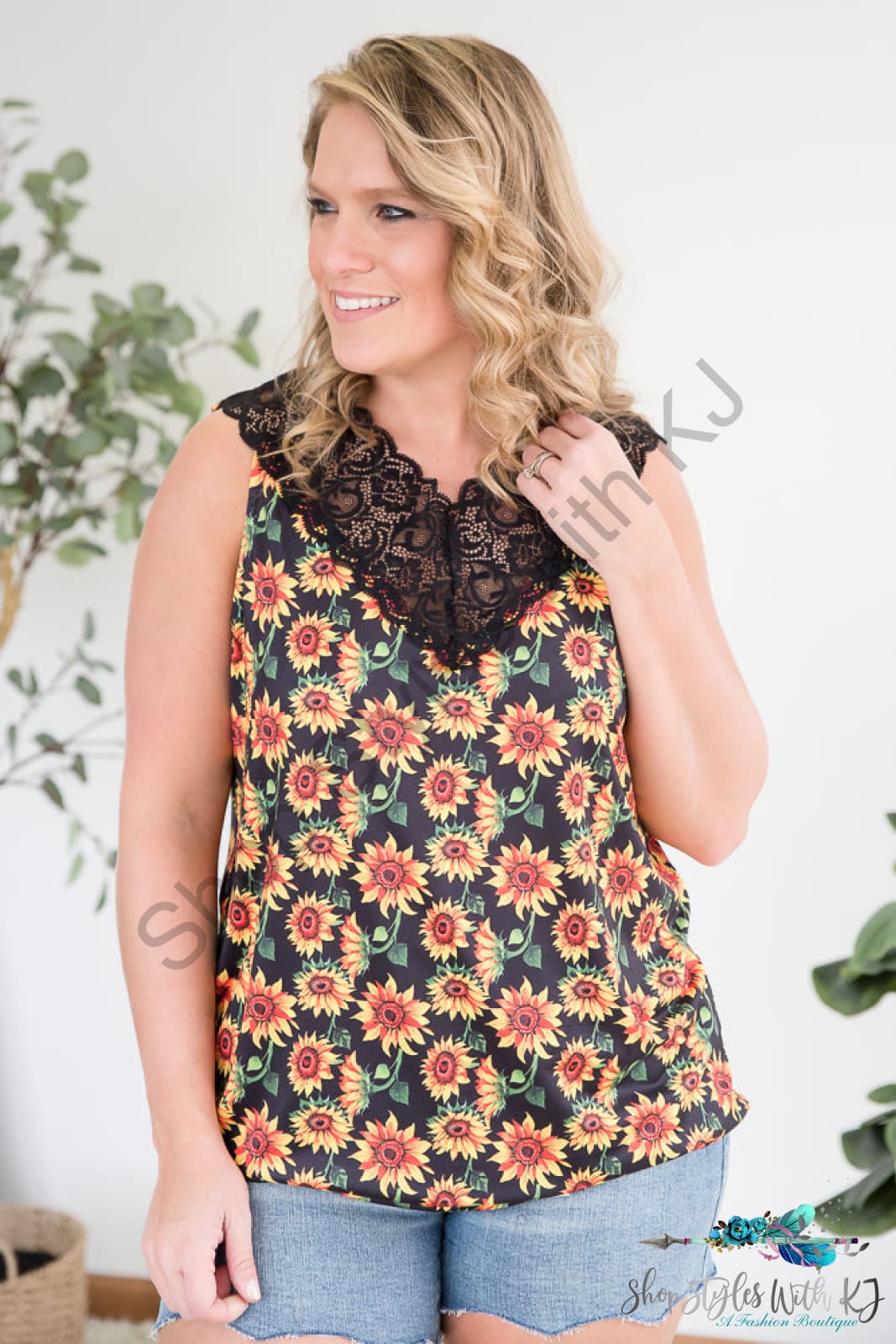 Seeking Sunflowers Lace Tank Yfw