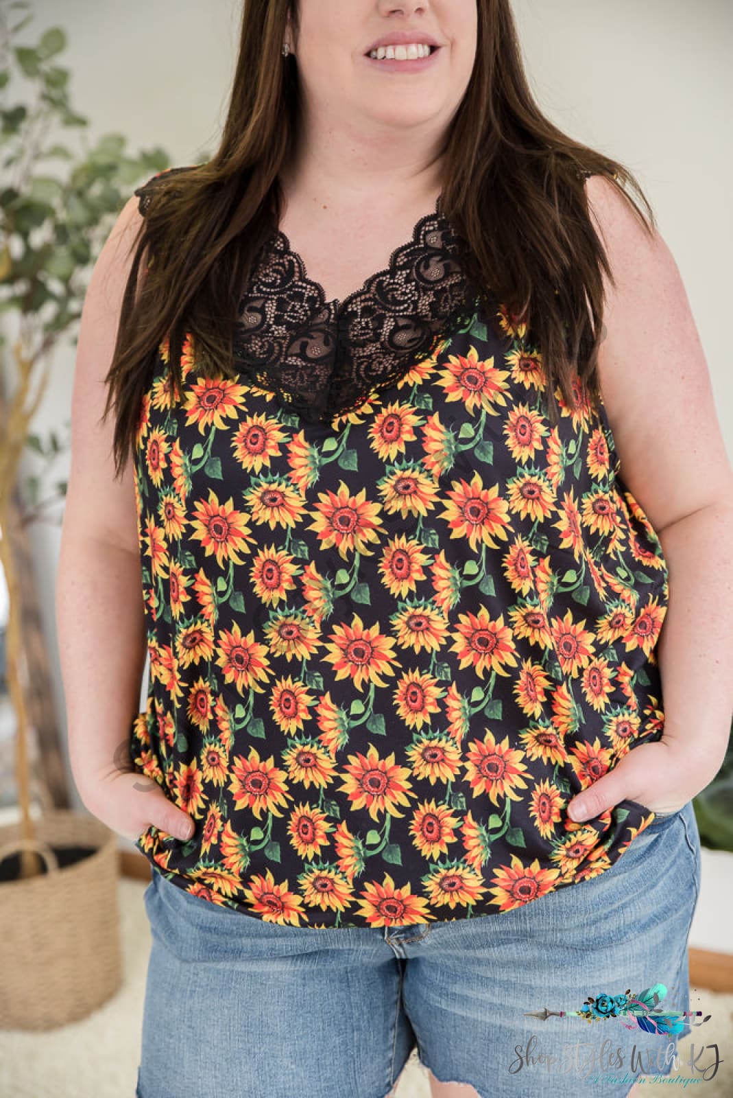 Seeking Sunflowers Lace Tank Yfw