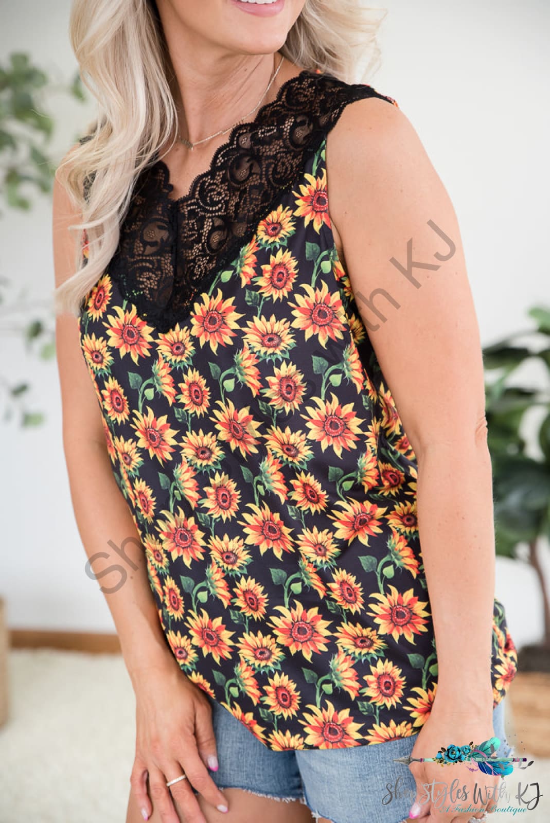 Seeking Sunflowers Lace Tank Yfw