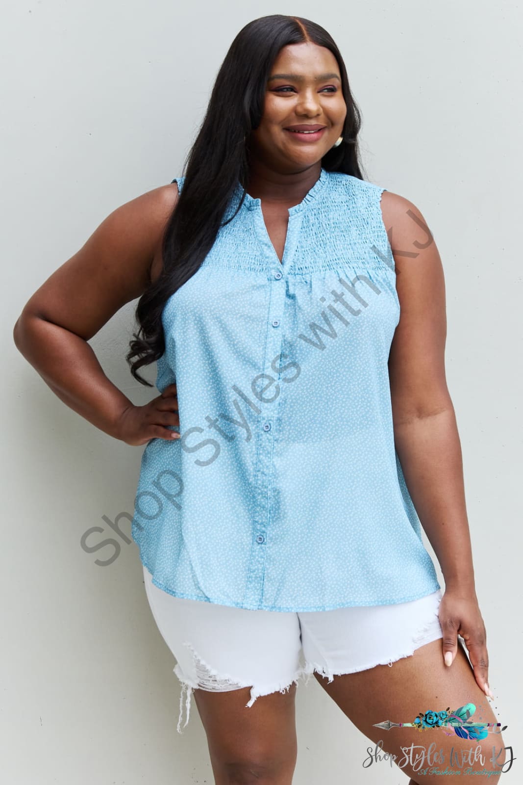 She Means Business Ruffled Floral Flare Shirt Pastel Blue / S Shirts & Tops