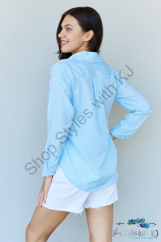 Doublju She Means Business Striped Button Down Shirt Top