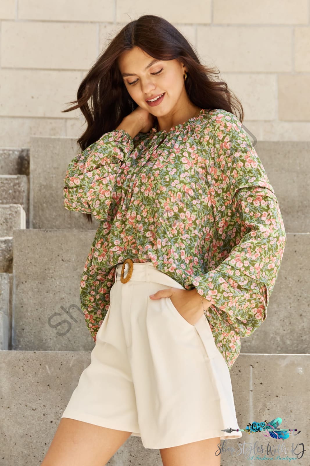 Shes Blossoming Balloon Sleeve Floral Blouse Shirts & Tops