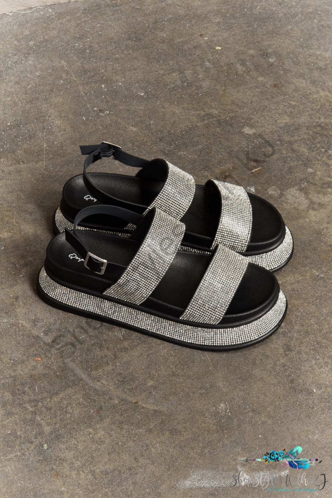 Qupid Shine On Platform Rhinestone Slingback Sandal Shoes