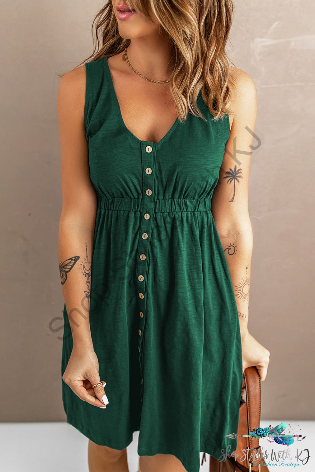Sleeveless Button Down Mini Dress Evergreen / S Dresses