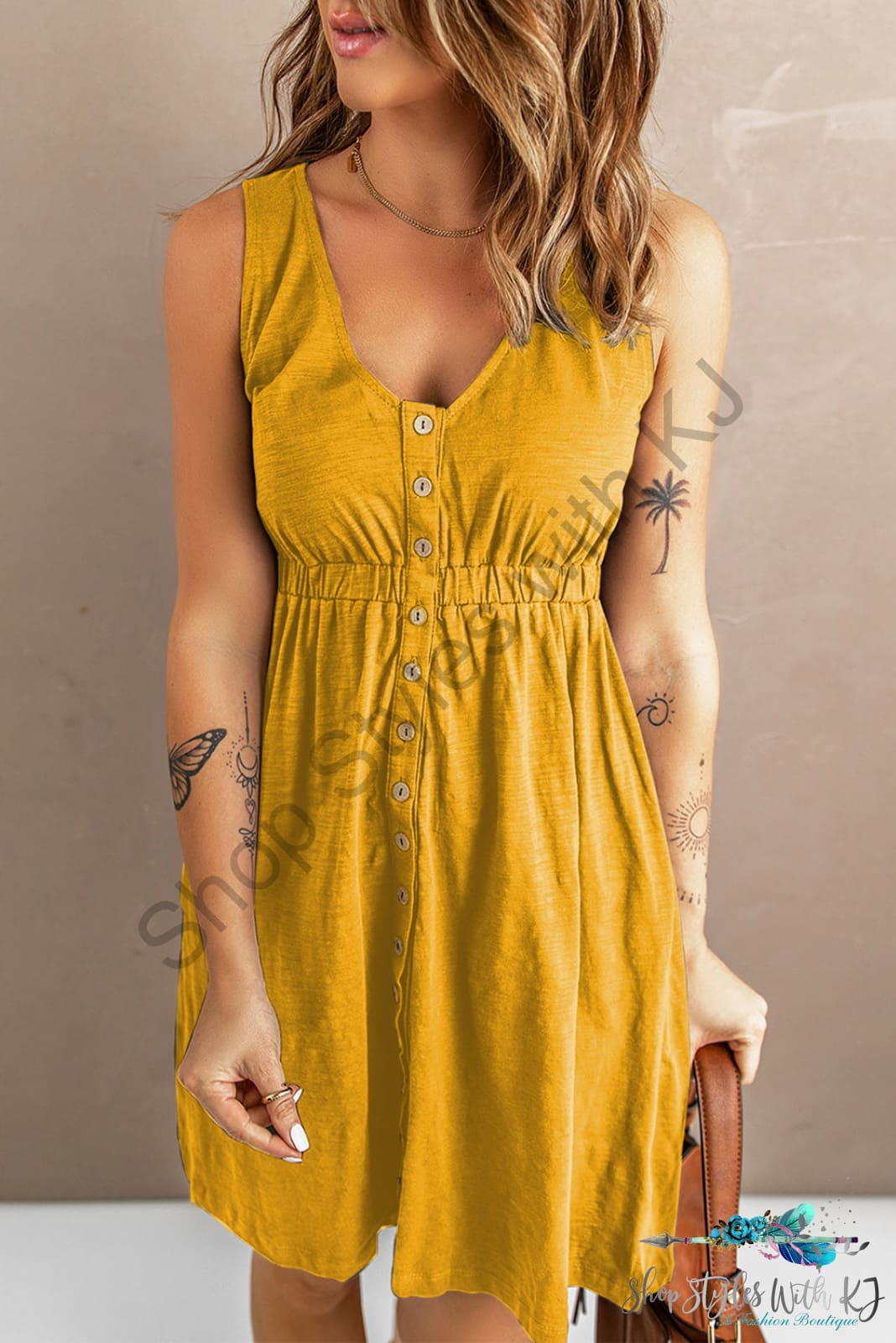 Sleeveless Button Down Mini Dress Yellow / S Dresses