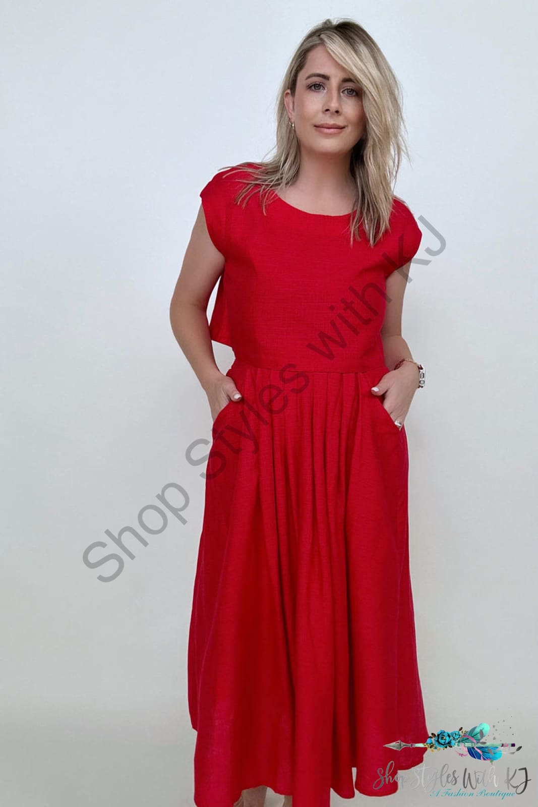 White Birch Sleeveless Linen Top And Skirt Set Red / S Pants Sets