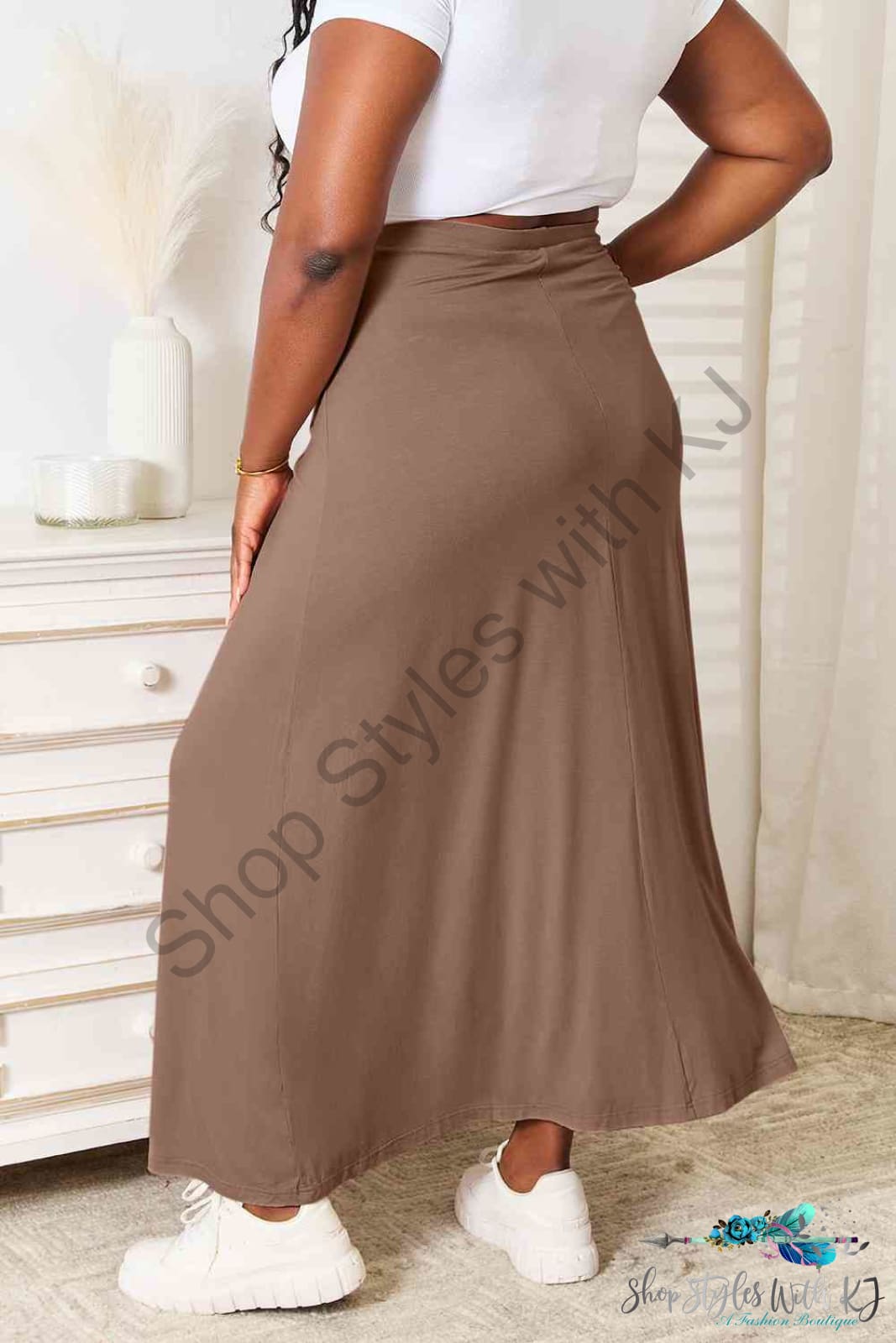 Double Take Full Size Soft Rayon Drawstring Waist Maxi Skirt Skirts