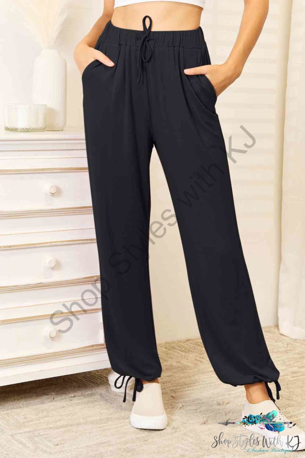 Soft Rayon Drawstring Waist Pants With Pockets