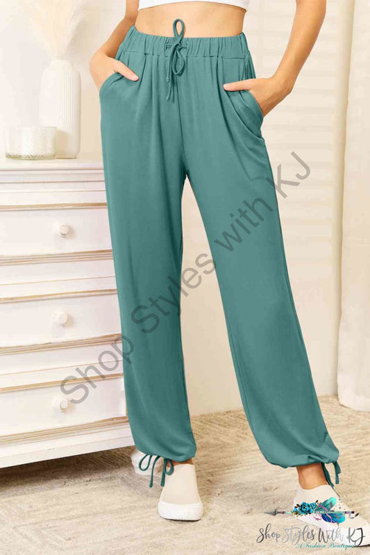 Soft Rayon Drawstring Waist Pants With Pockets Teal / S