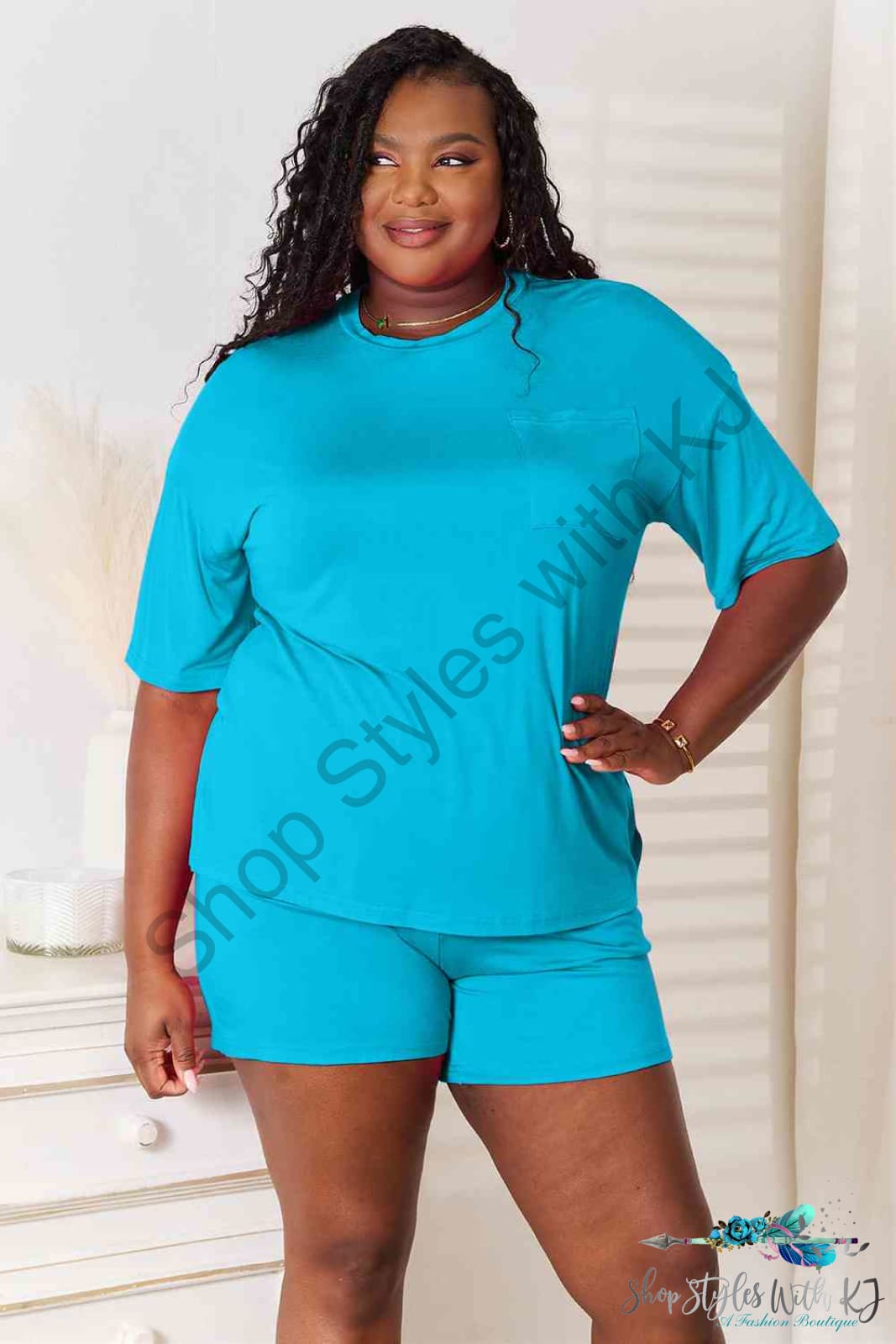 Basic Bae Full Size Soft Rayon Half Sleeve Top And Shorts Set Lounge