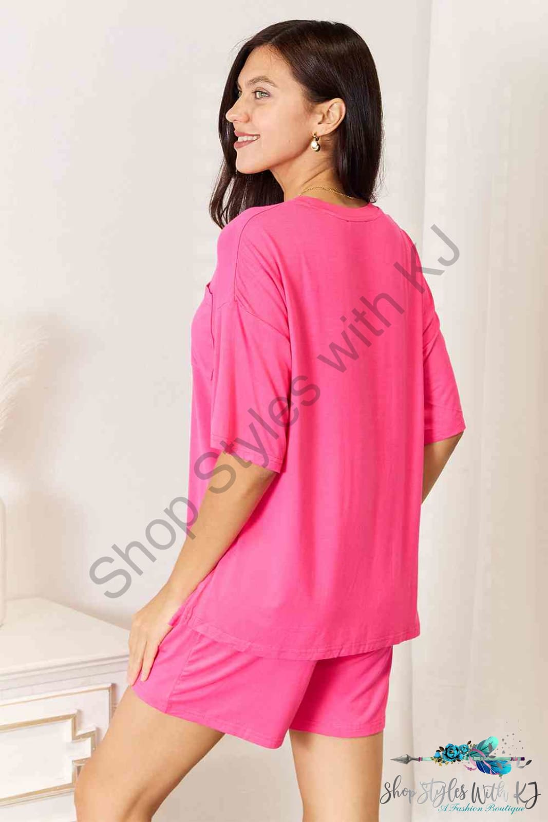 Basic Bae Full Size Soft Rayon Half Sleeve Top And Shorts Set Lounge