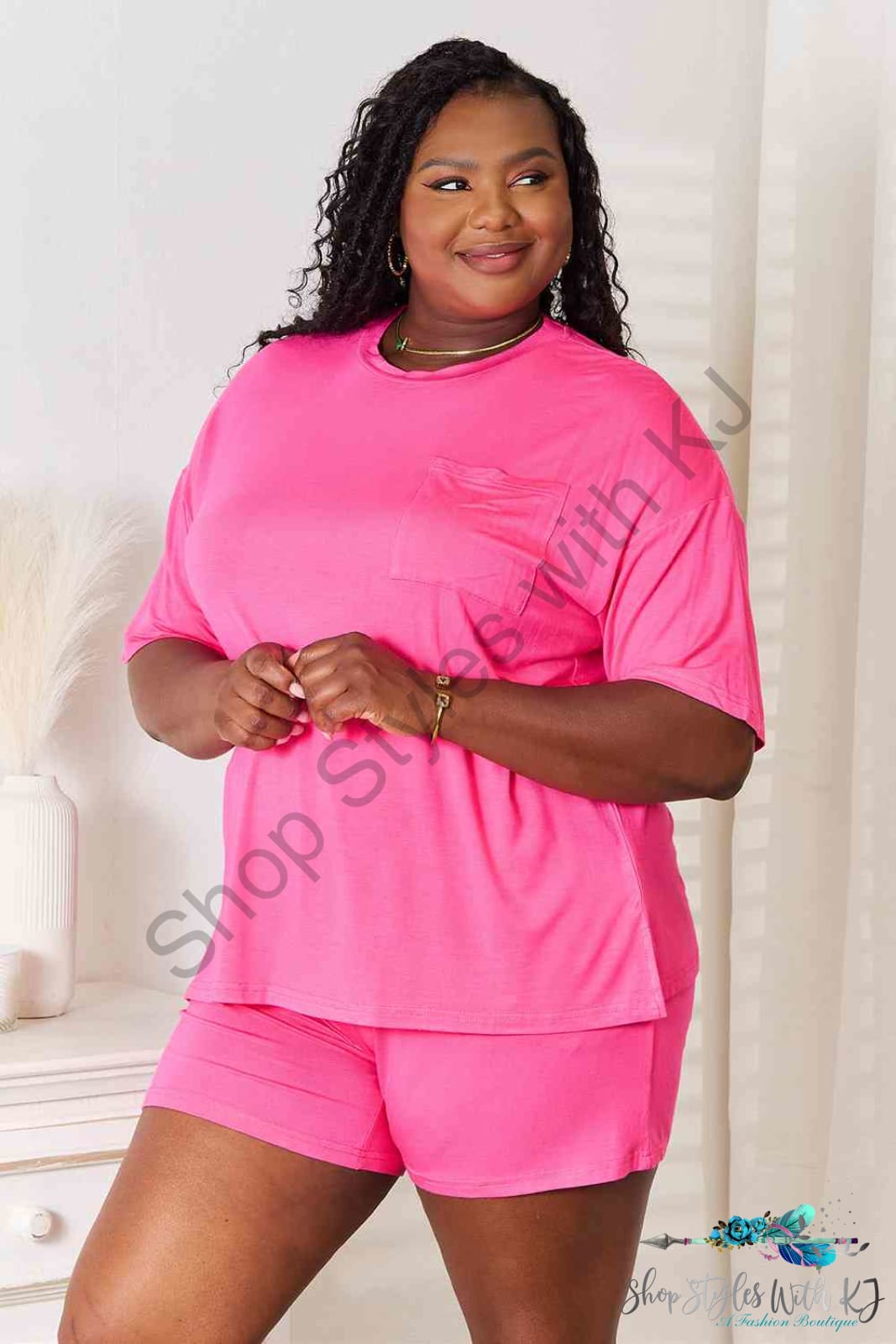 Basic Bae Full Size Soft Rayon Half Sleeve Top And Shorts Set Lounge