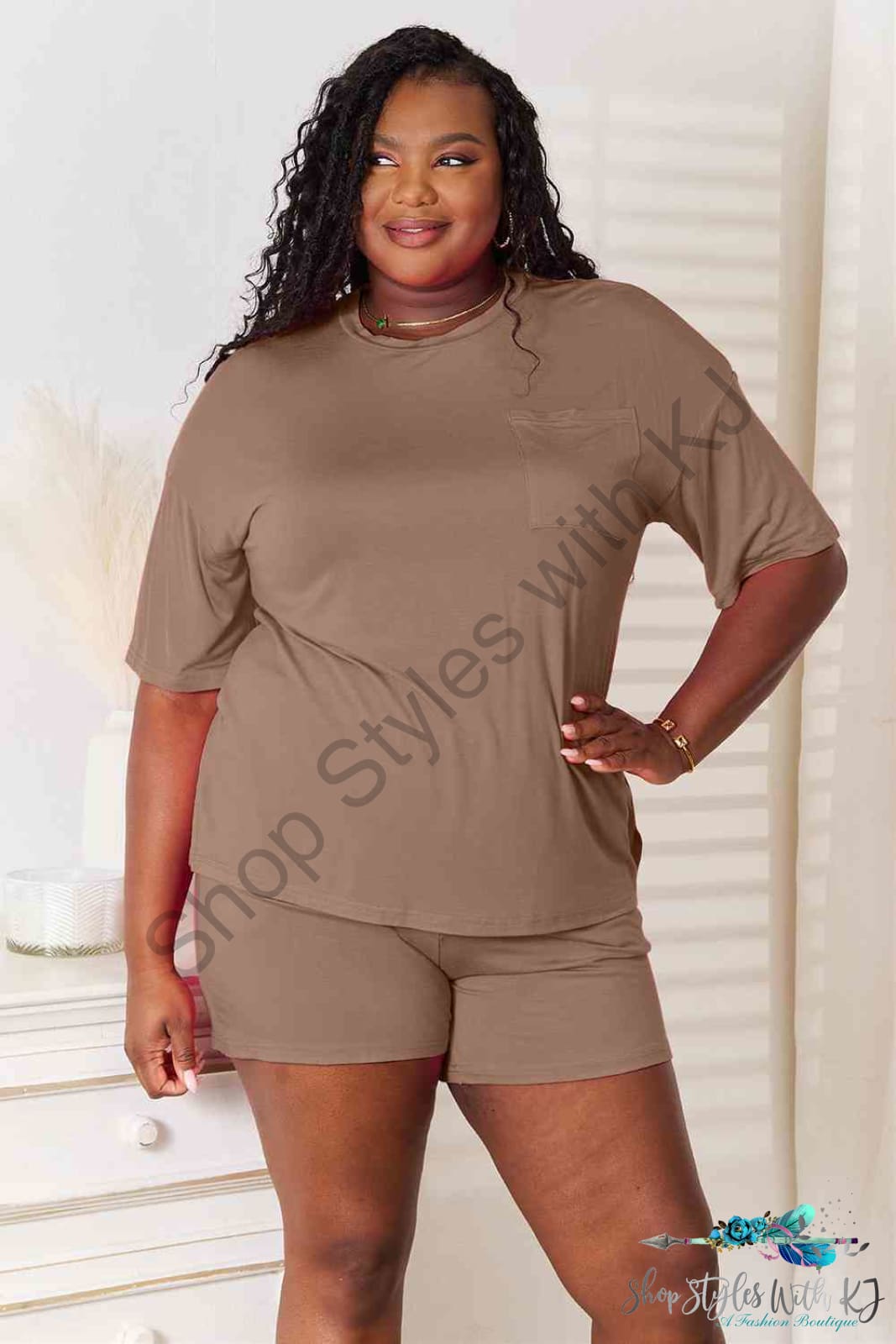 Basic Bae Full Size Soft Rayon Half Sleeve Top And Shorts Set Lounge