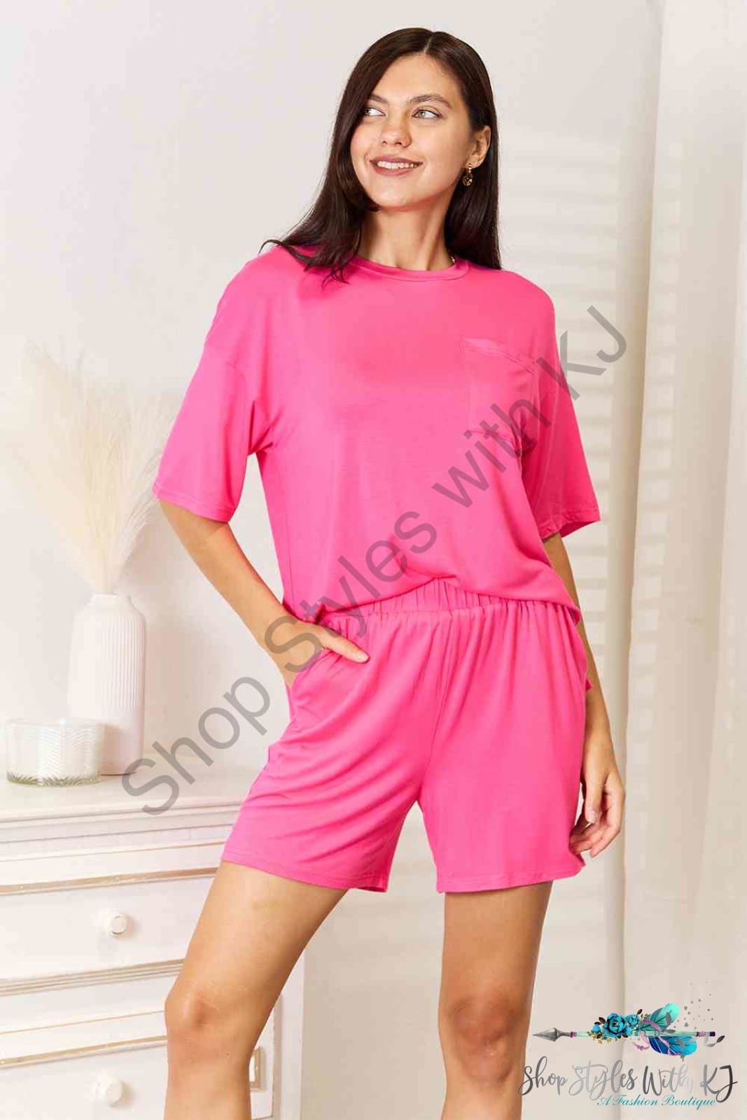 Basic Bae Full Size Soft Rayon Half Sleeve Top And Shorts Set Lounge