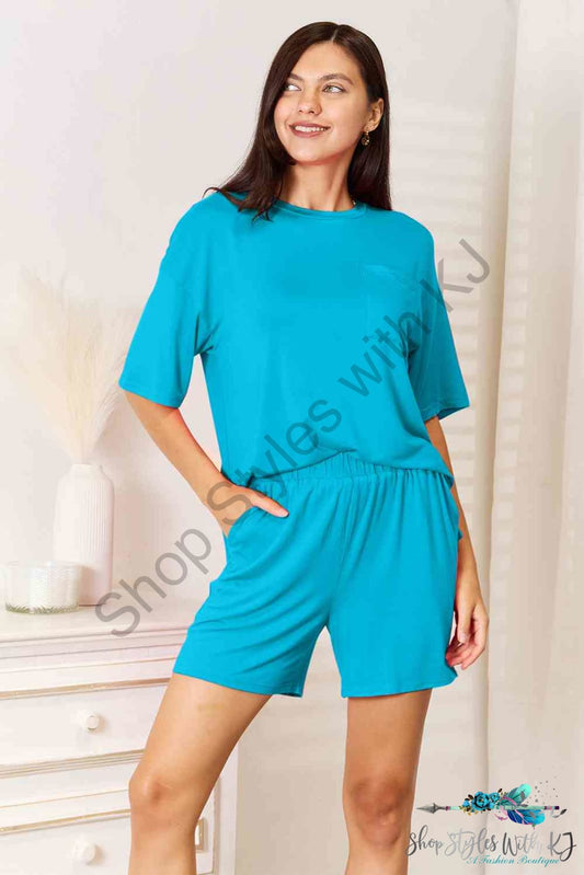 Basic Bae Full Size Soft Rayon Half Sleeve Top And Shorts Set Sky Blue / S Lounge
