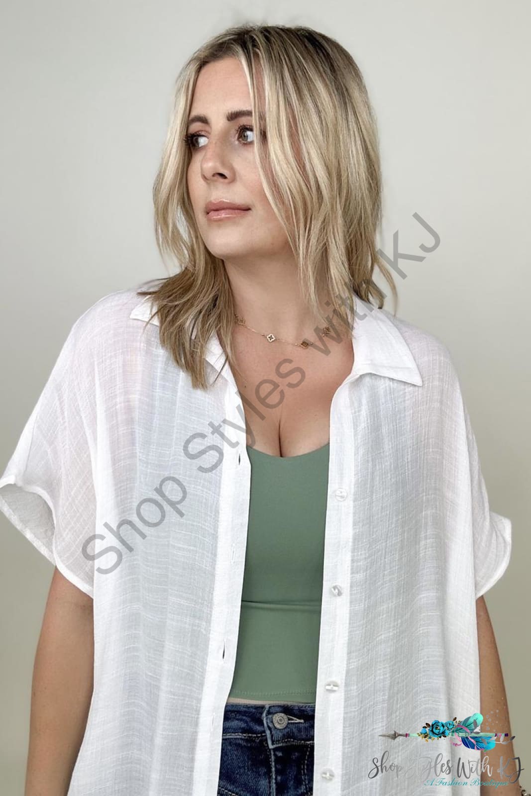 Gigio Solid Button Down Loose Fit Gauzy Tunic Blouses