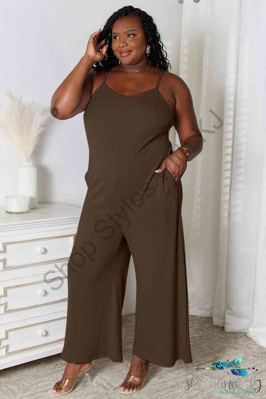 Spaghetti Strap V-Neck Jumpsuit Chocolate / S Jumpsuits & Rompers