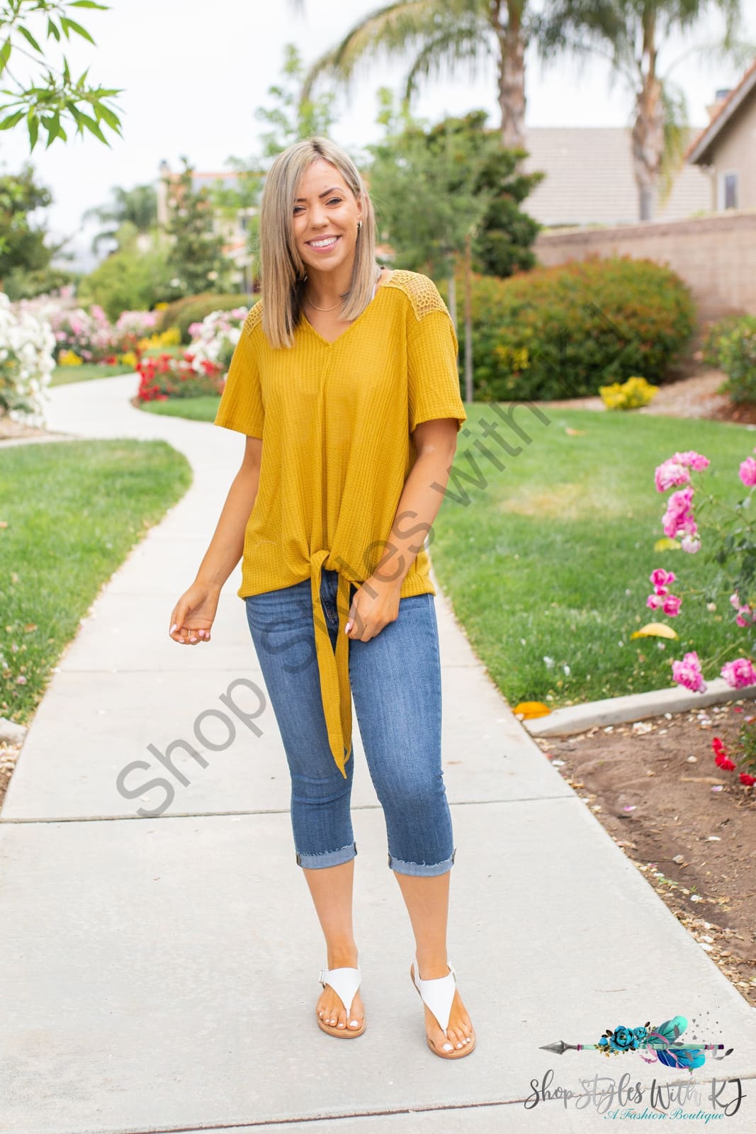 Spirited Front Tie Top In Mustard Springintospring