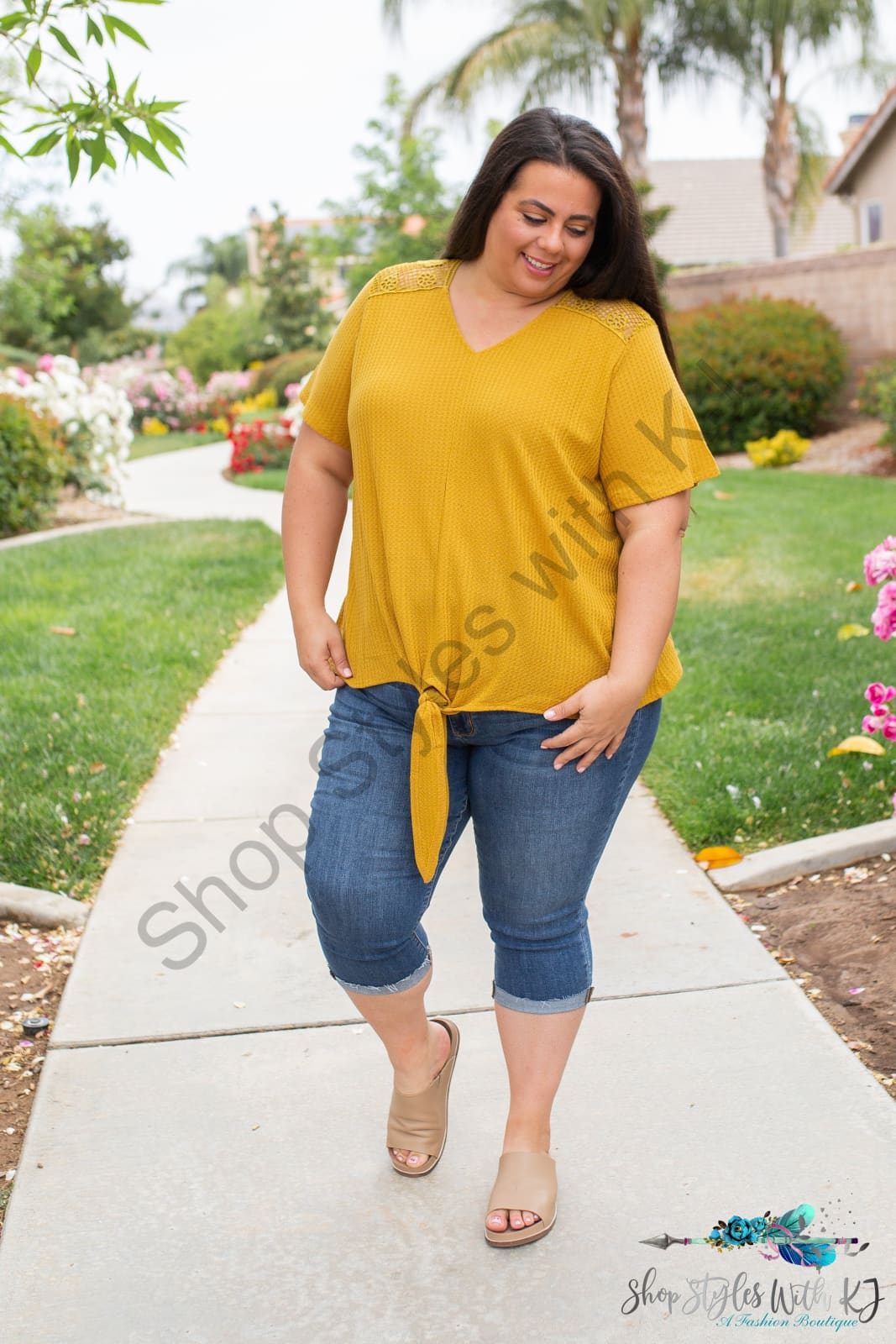 Spirited Front Tie Top In Mustard Springintospring