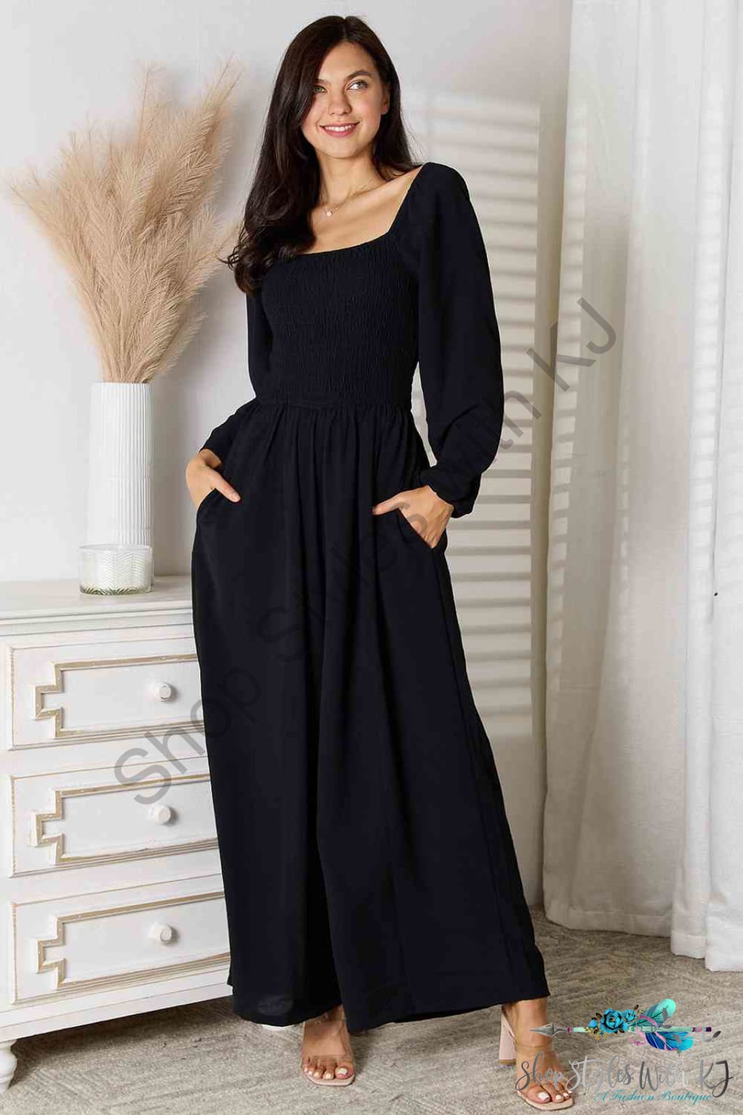Double Take Square Neck Jumpsuit With Pockets