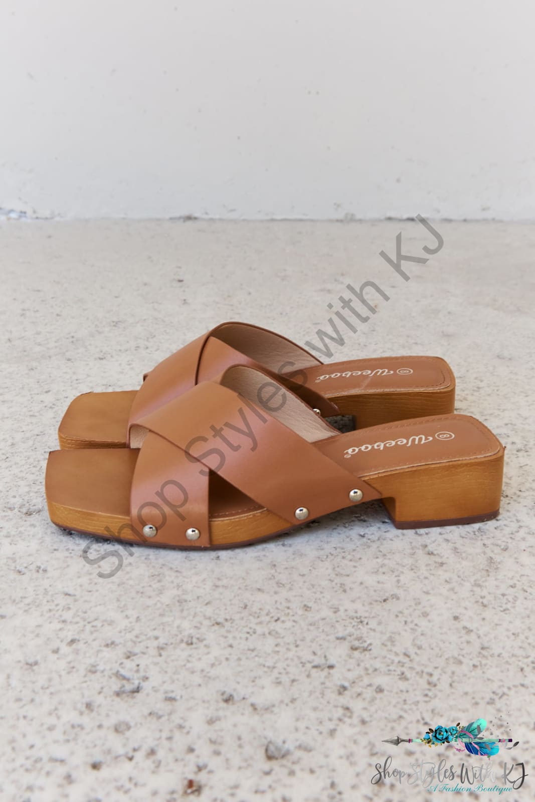 Step Into Summer Criss Cross Wooden Clog Mule In Brown Shoes