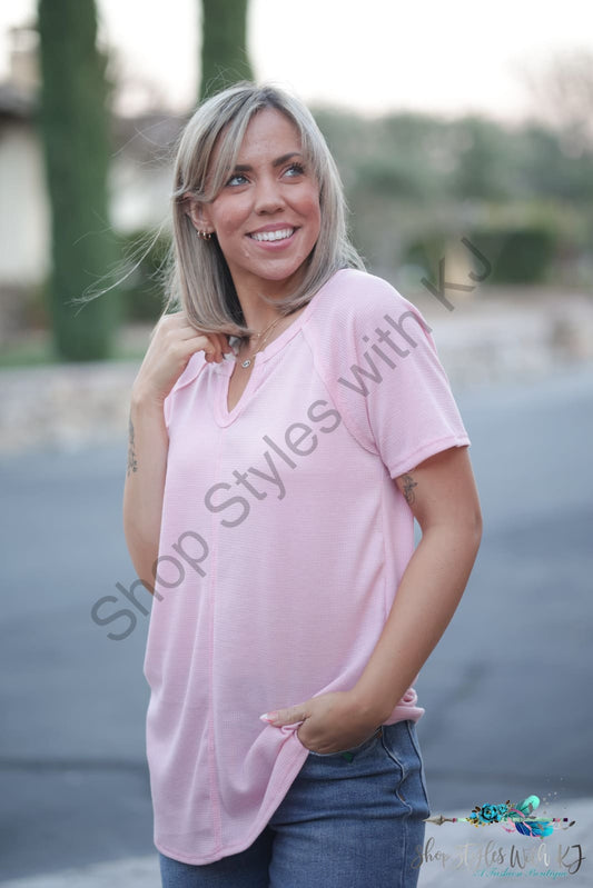 Stitched In Pink Short Sleeve Top Springintospring