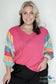 Striped Color Block Long Sleeve Top Rose / Xl Blouses