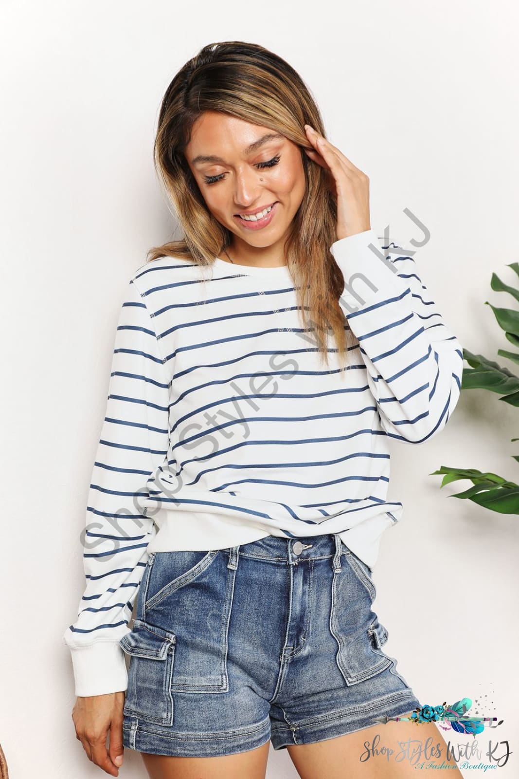 Double Take Striped Long Sleeve Round Neck Top Shirts & Tops