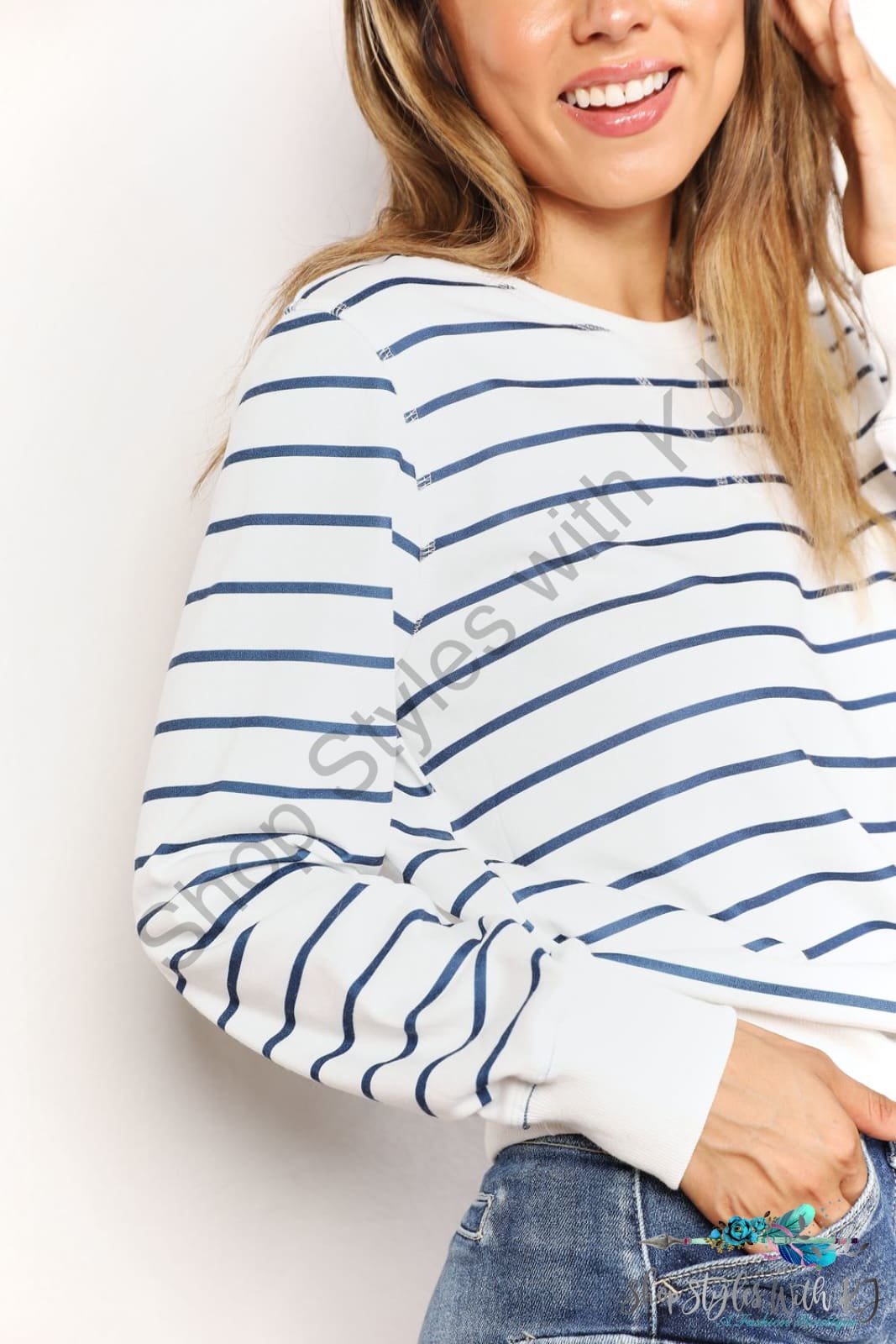 Double Take Striped Long Sleeve Round Neck Top Shirts & Tops