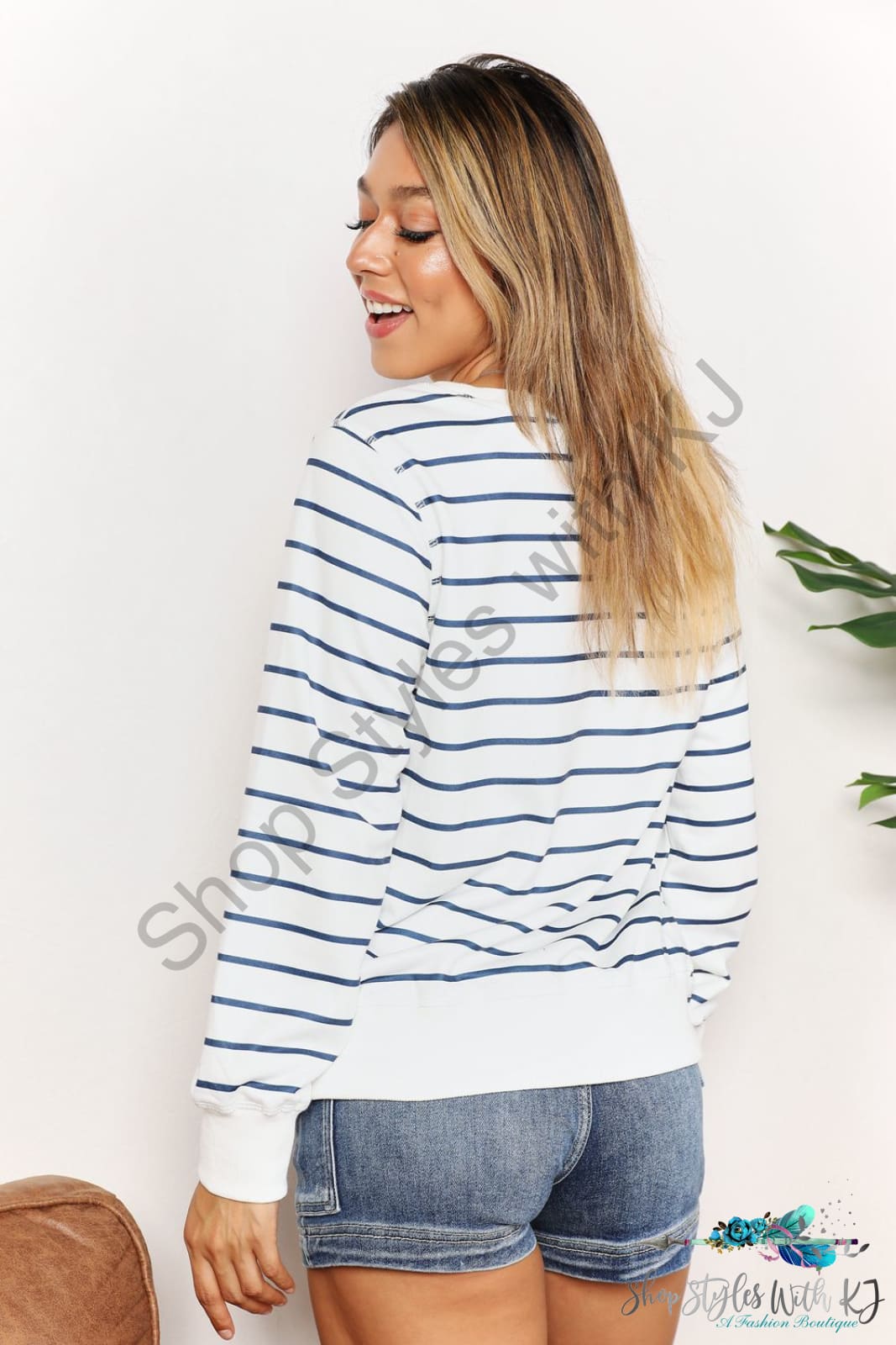 Double Take Striped Long Sleeve Round Neck Top Shirts & Tops