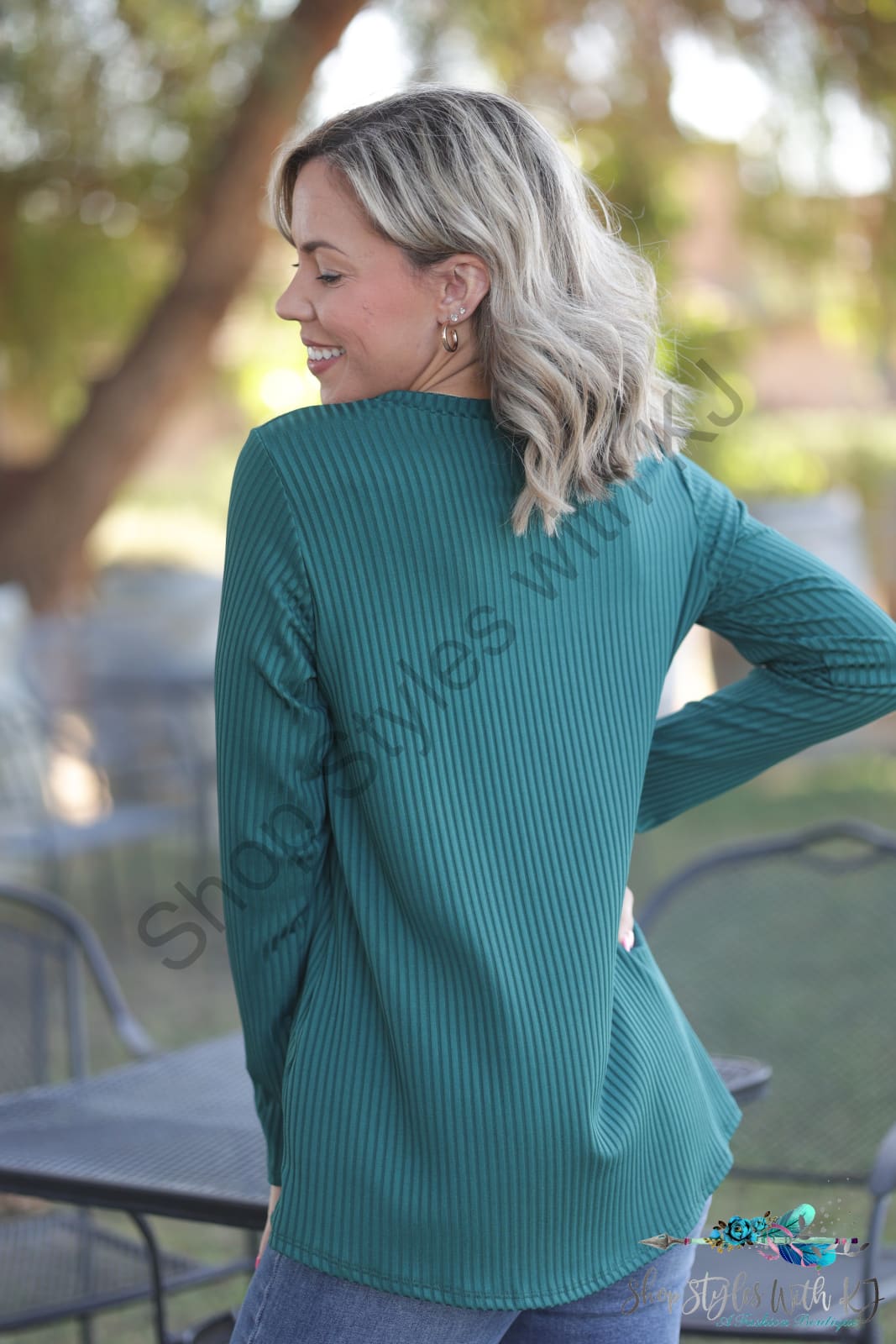 Subtly Striped Long Sleeve Top Lastcall