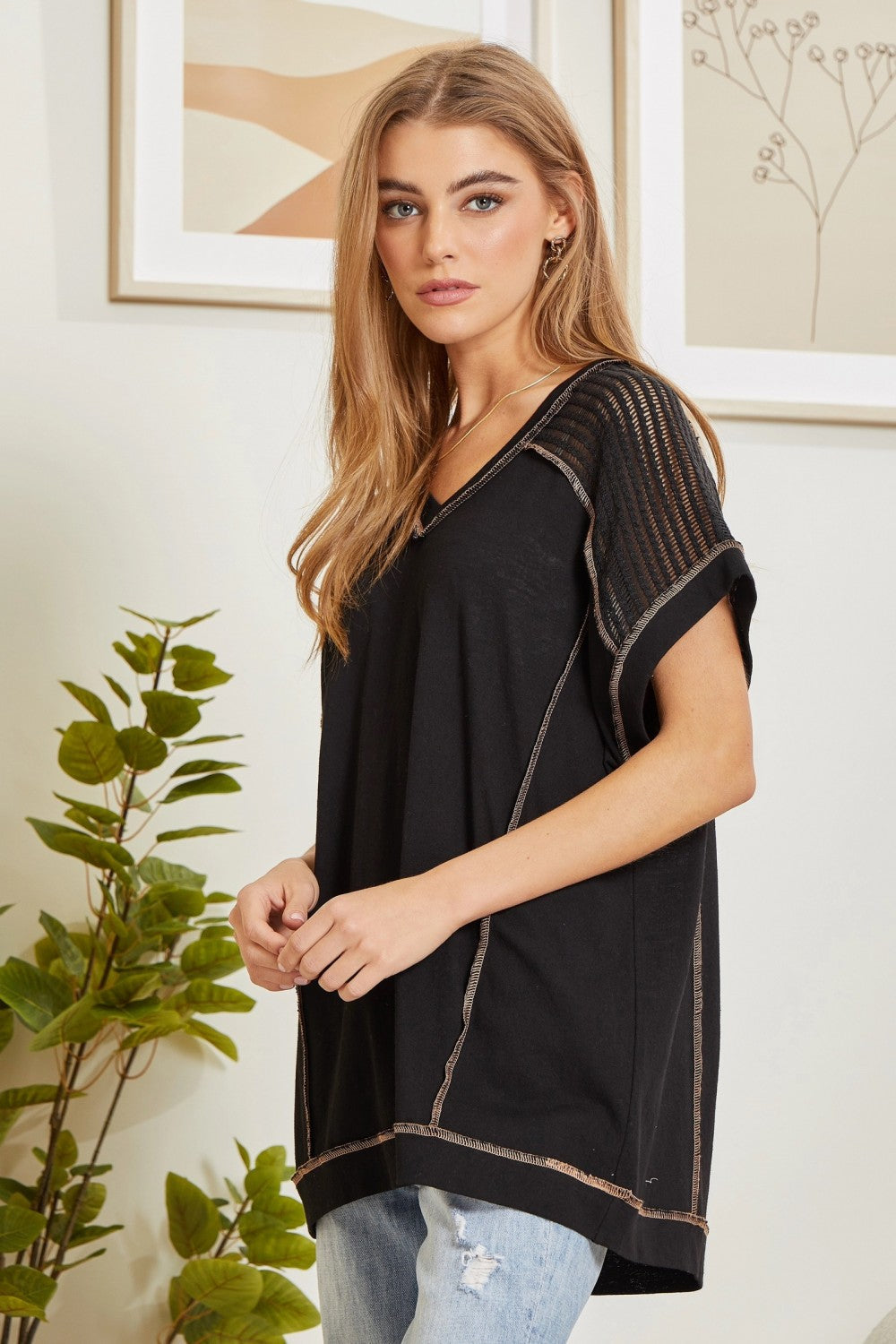 Tunic Top with V-Neckline and Shoulder Details