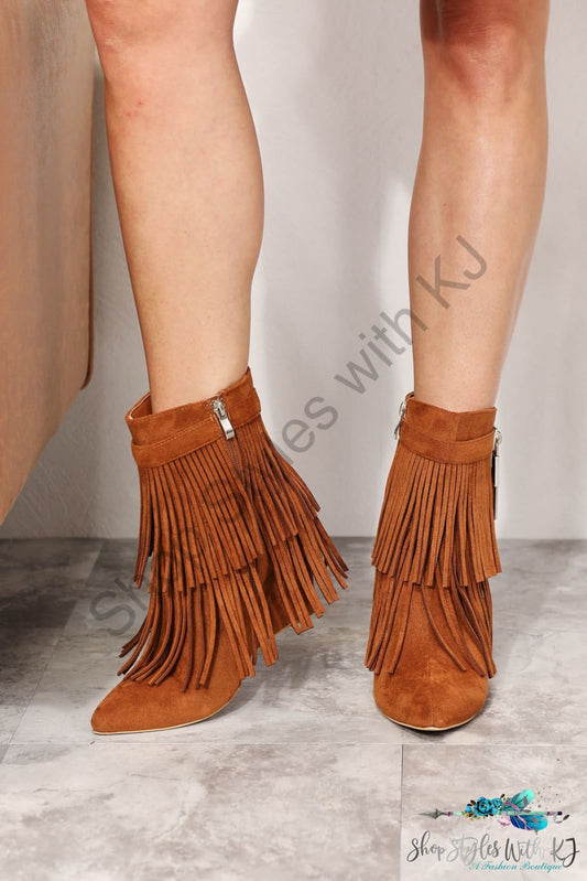 Legend Womens Tassel Wedge Heel Ankle Booties Ochre / 6 Shoes