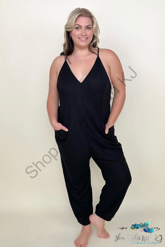 Textured Sleeveless V-Neck Pocketed Jumpsuit Jumpsuits