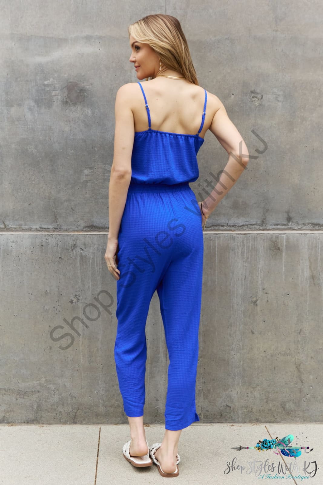 Textured Woven Jumpsuit In Royal Blue Jumpsuits & Rompers