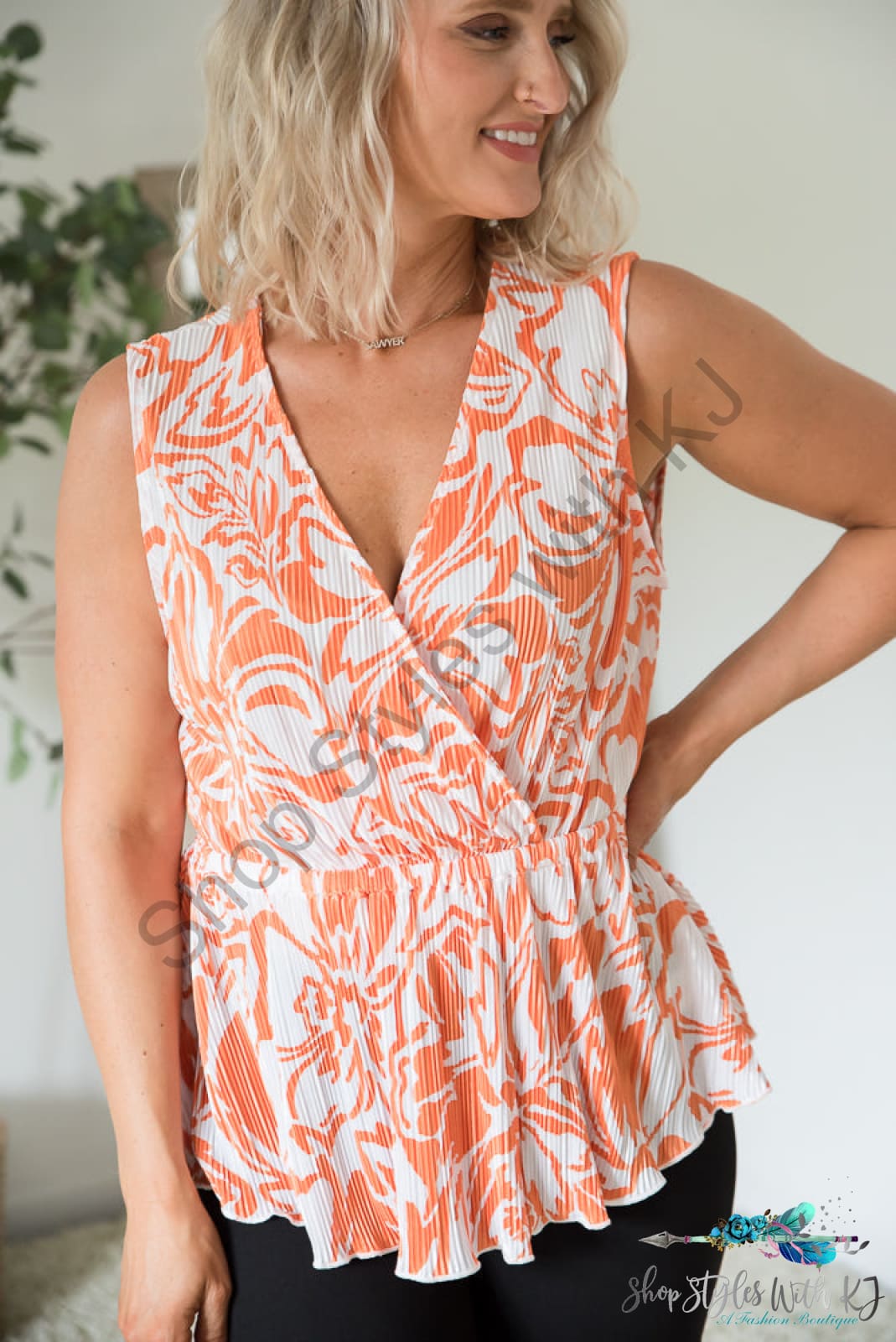 The Orange Swirl Sleeveless Top White Birch