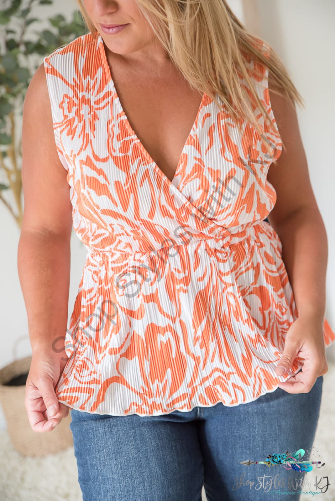 The Orange Swirl Sleeveless Top White Birch