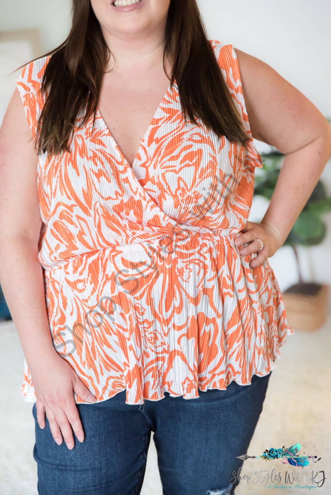 The Orange Swirl Sleeveless Top White Birch