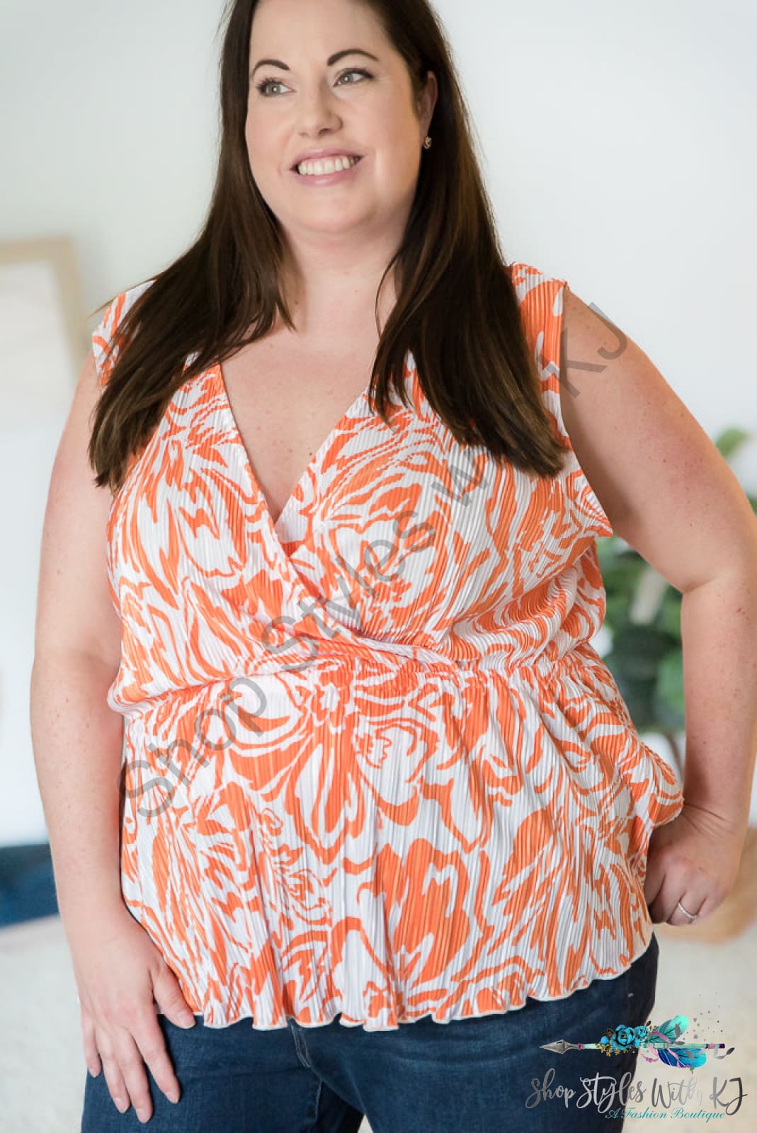 The Orange Swirl Sleeveless Top White Birch