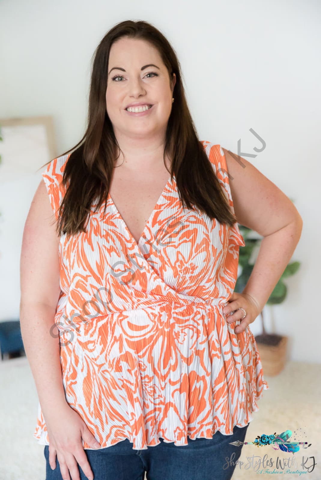 The Orange Swirl Sleeveless Top White Birch