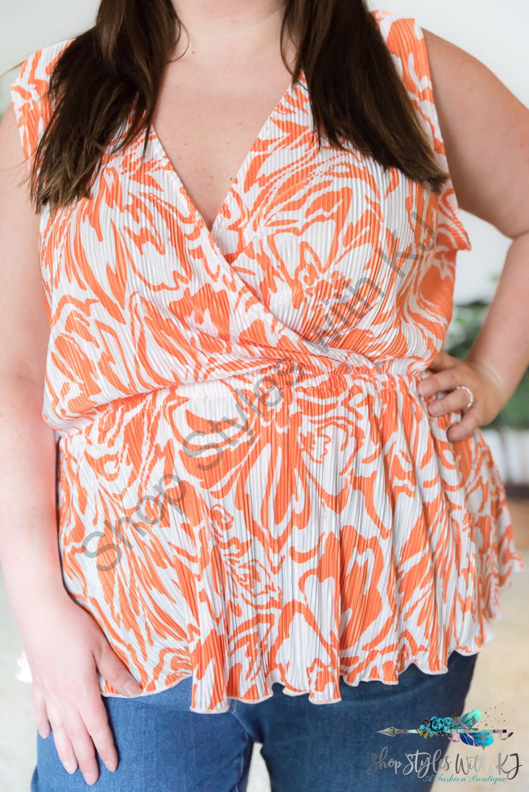 The Orange Swirl Sleeveless Top White Birch