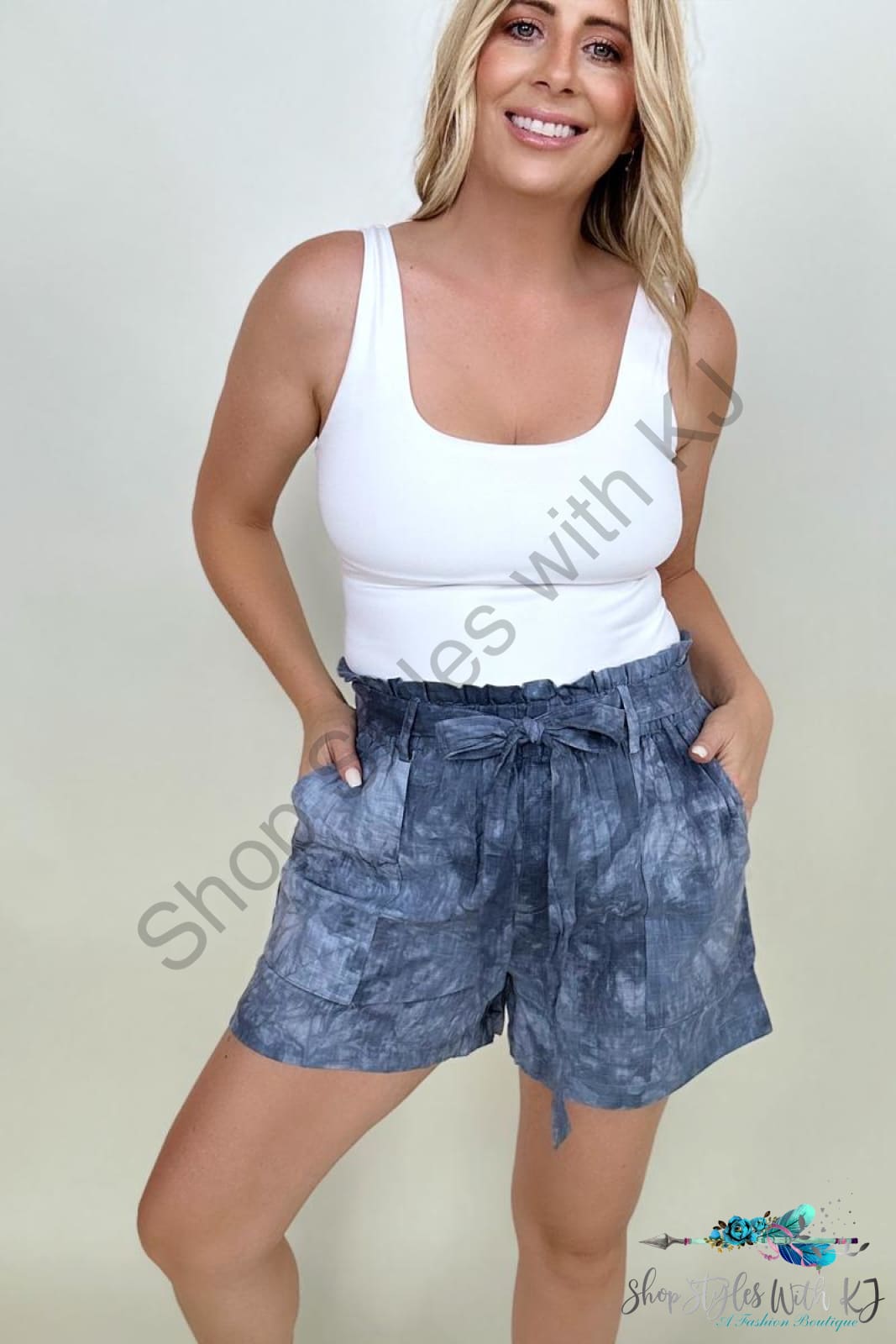 Tie Dye Casual Shorts With Belt Navy / S