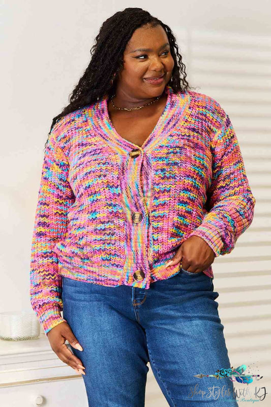 Woven Right V-Neck Long Sleeve Cardigan Multicolor / S