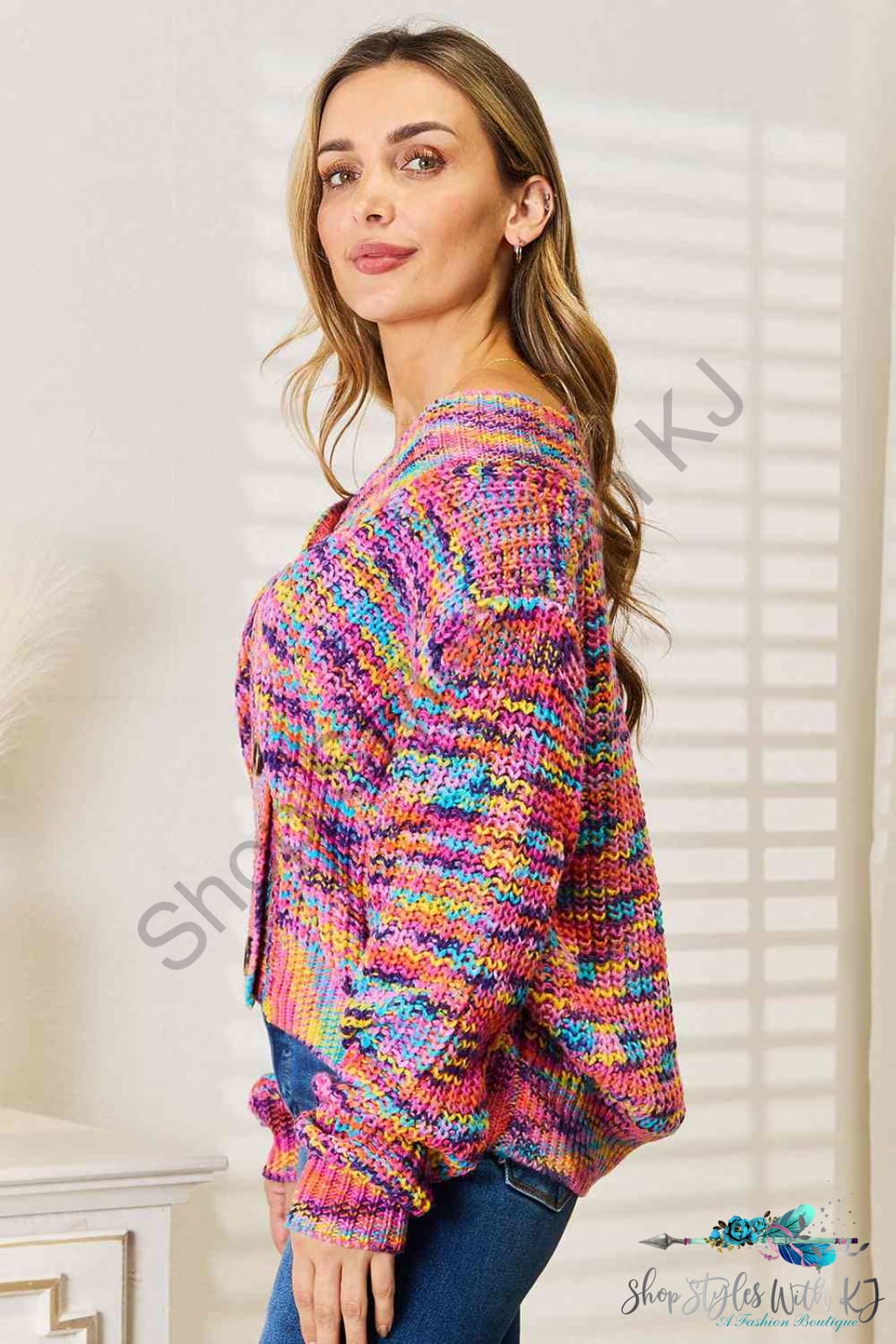 Woven Right V-Neck Long Sleeve Cardigan