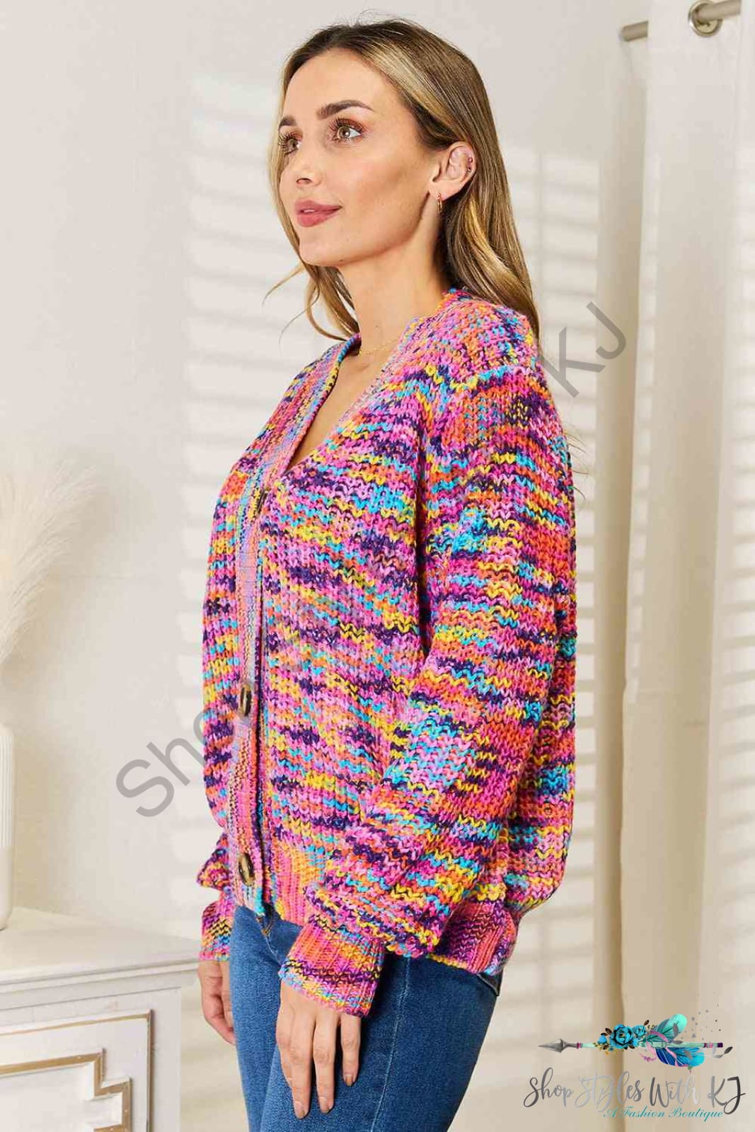 Woven Right V-Neck Long Sleeve Cardigan